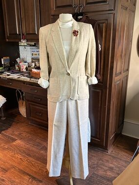 3pc Collegian of California Sz M Ivory Tweed Suit 1980’s Skirt Trouser